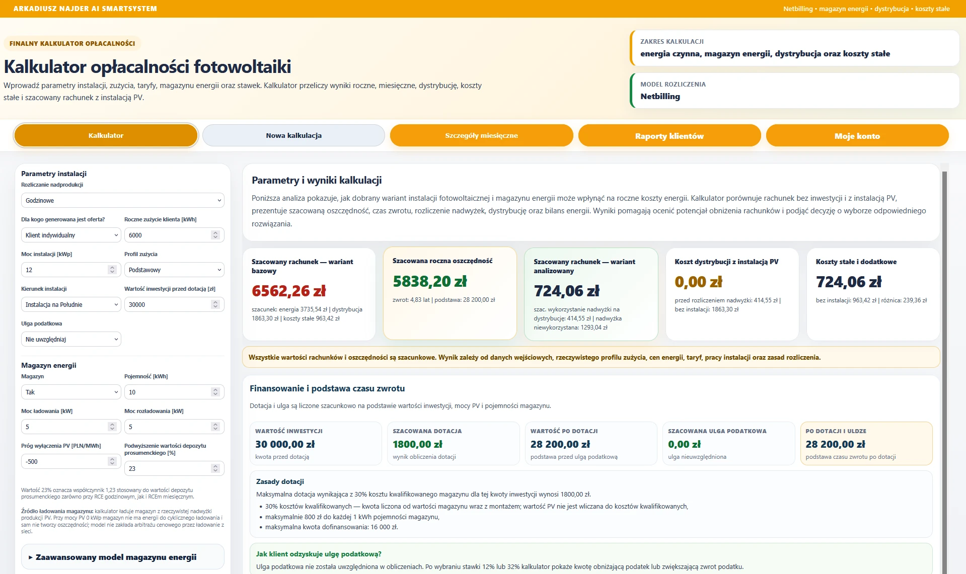 Widok Systemu Analitycznego OZE