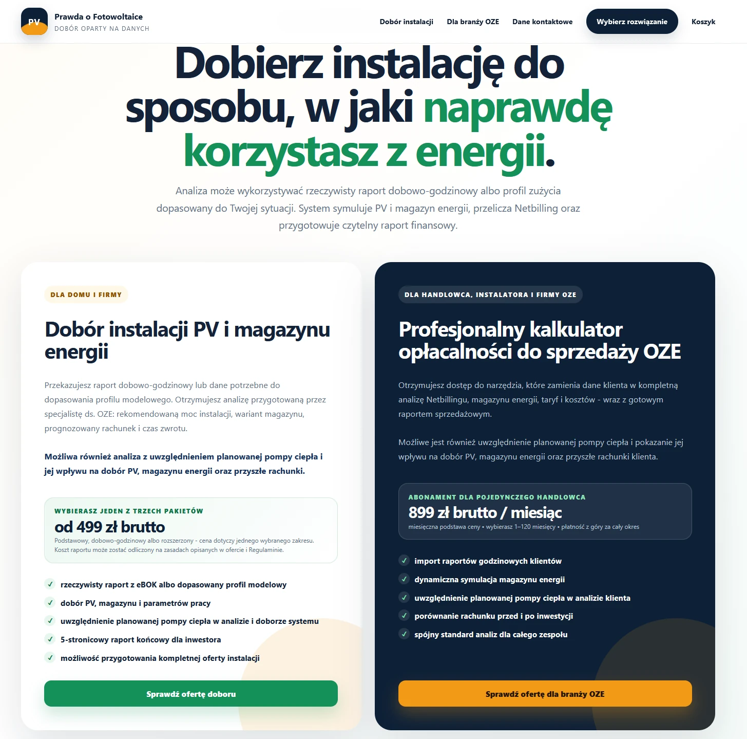 Widok projektu strony Prawda o Fotowoltaice
